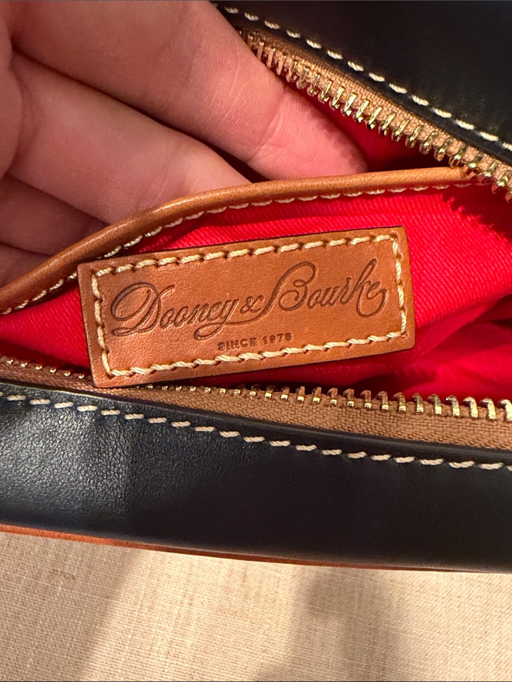 Dooney & Bourke Wexford Leather Demi Camera Zip Navy and Tan Leather Crossbody - Picture 5 of 7
